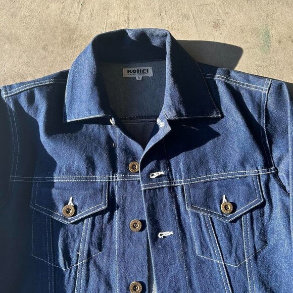 Kohei America Peace Graphic Denim Navy Button Multi-Pocket Jacket Adult Medium - Picture 3 of 6